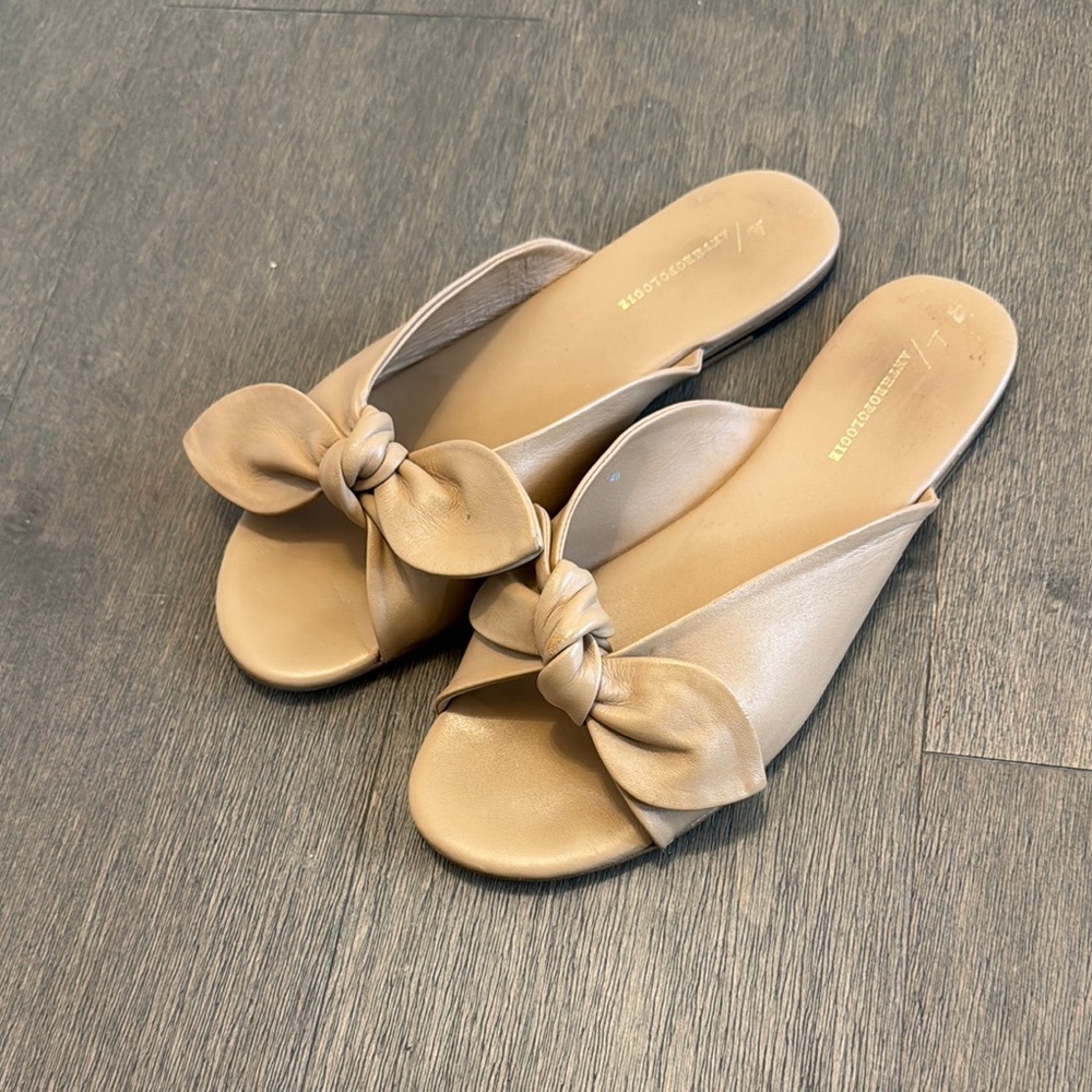 Anthropologie Tan Sandals with Bow Detail